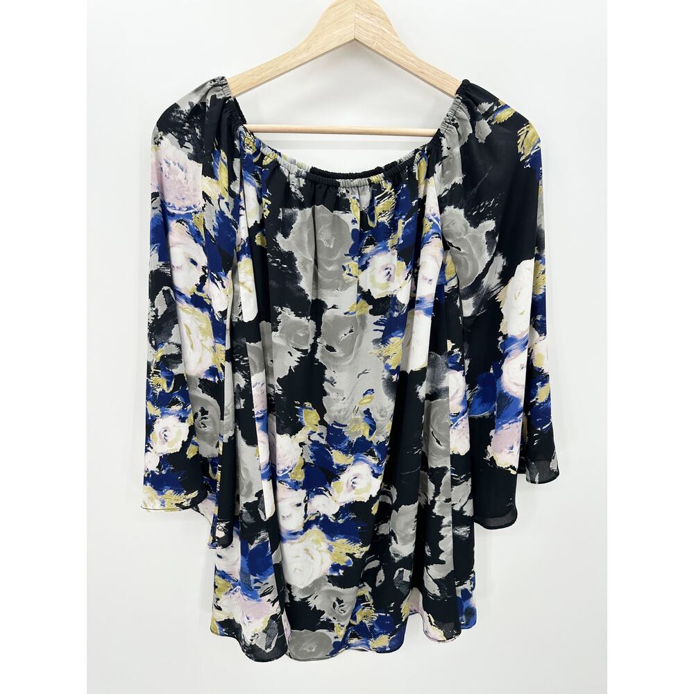 Buddy Love Women Small Floral Rose Watercolor Off Shoulder Dress Bell Sleeve